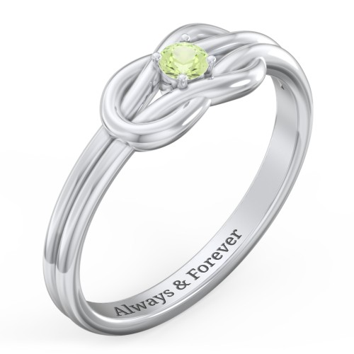 Birthstone Love Knot Ring – Sterling Silver with Peridot