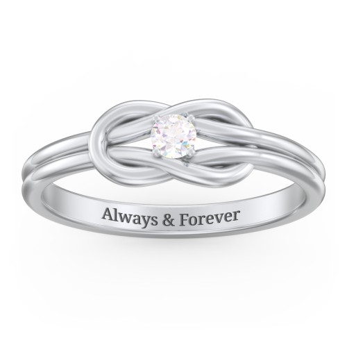 Birthstone Love Knot Ring – Sterling Silver with Diamond