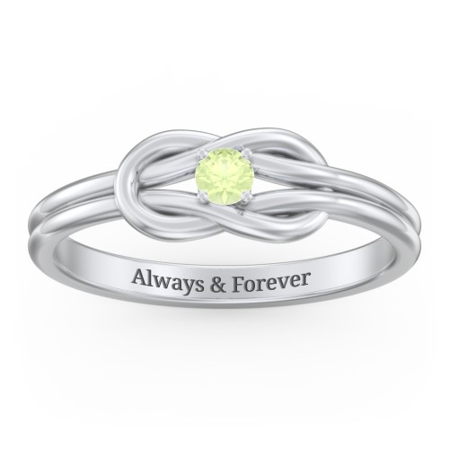Birthstone Love Knot Ring – Sterling Silver with Peridot