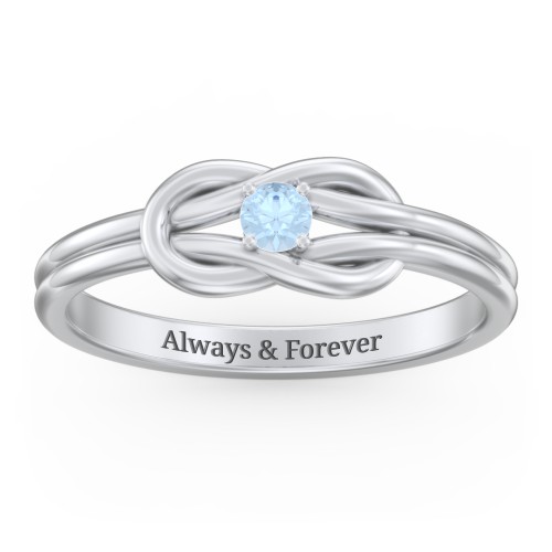 Birthstone Love Knot Ring – Sterling Silver with Blue Topaz