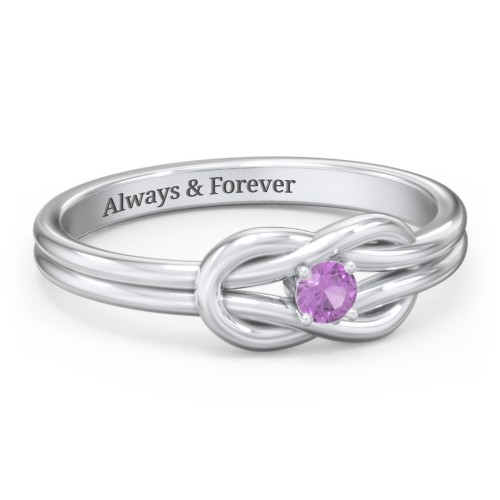 Birthstone Love Knot Ring – Sterling Silver with Amethyst