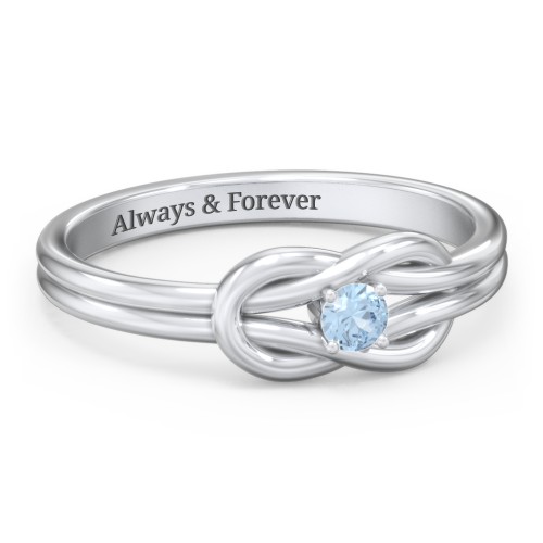 Birthstone Love Knot Ring – Sterling Silver with Blue Topaz