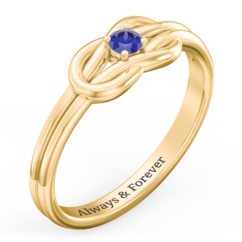 Birthstone Love Knot Ring – 10K Yellow Gold with Blue Sapphire