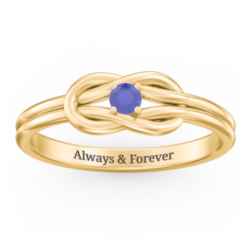 Birthstone Love Knot Ring – 10K Yellow Gold with Blue Sapphire