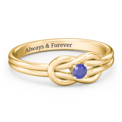 Birthstone Love Knot Ring – 10K Yellow Gold with Blue Sapphire