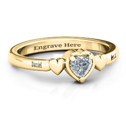 Triple Heart Ring in 10K Solid Yellow Gold with Cubic Zirconia