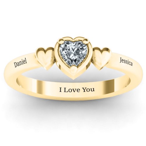 Triple Heart Ring – 10K Yellow Gold with Cubic Zirconia