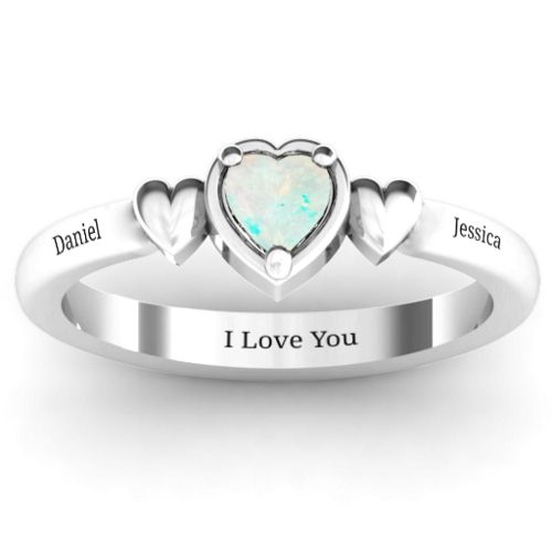 Triple Heart Ring – Sterling Silver with Opal