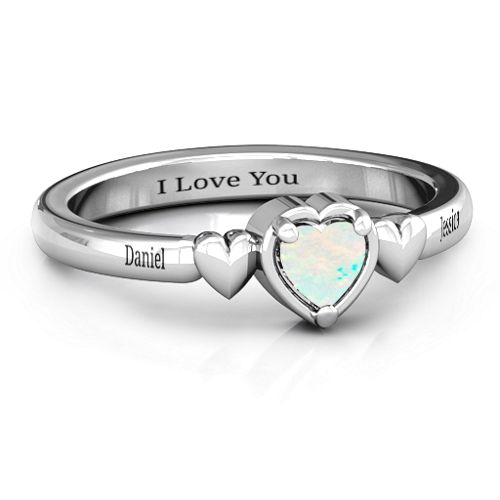 Triple Heart Ring – Sterling Silver with Opal