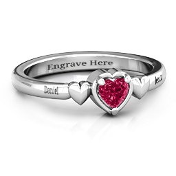 Triple Heart Ring in 925 Sterling Silver with Ruby
