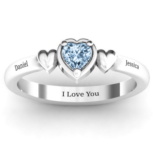 Triple Heart Ring – Sterling Silver with Aquamarine