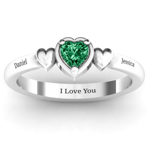 Triple Heart Ring – Sterling Silver with Emerald