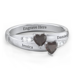 Double Heart Gemstone Ring with Accents