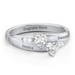 Double Heart Gemstone Ring with Accents