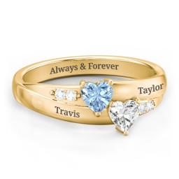 Double Heart Gemstone Ring with Accents