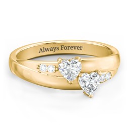 Double Heart Gemstone Ring with Accents in 18K Gold Plated Silver with Diamond