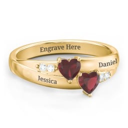 Double Heart Gemstone Ring with Accents