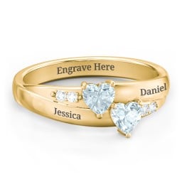 Double Heart Gemstone Ring with Accents