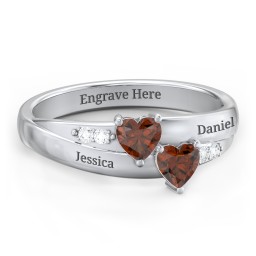 Double Heart Gemstone Ring with Accents