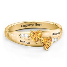 Double Heart Gemstone Ring with Accents