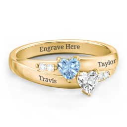 Double Heart Gemstone Ring with Accents