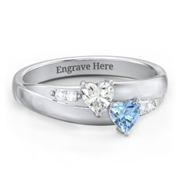 Double Heart Gemstone Ring with Accents