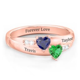 Double Heart Gemstone Ring with Accents