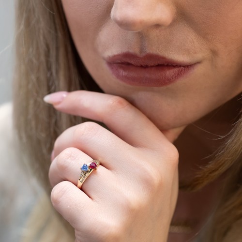 Double Heart Gemstone Ring with Accents