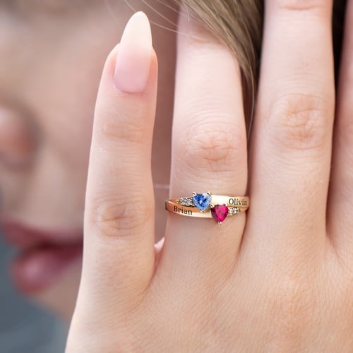 Double Heart Gemstone Ring with Accents
