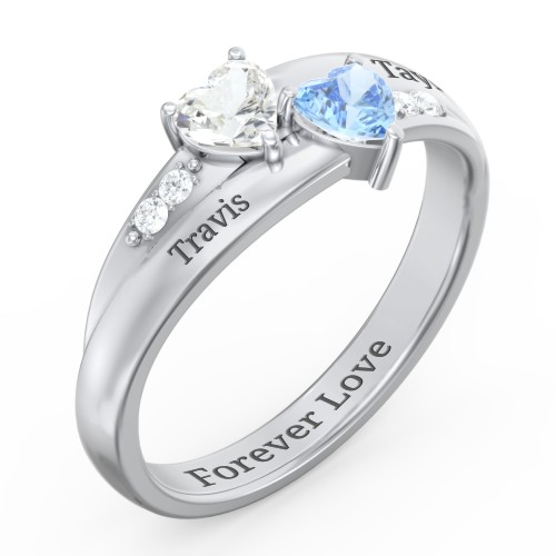 Double Heart Gemstone Ring with Accents