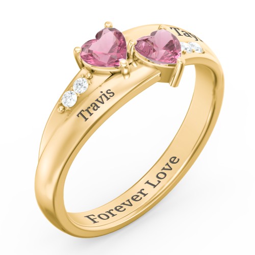 Double Heart Gemstone Ring with Accents