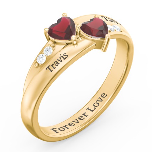 Double Heart Gemstone Ring with Accents