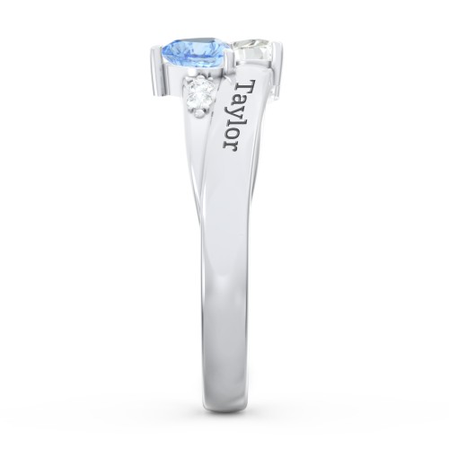 Double Heart Gemstone Ring with Accents