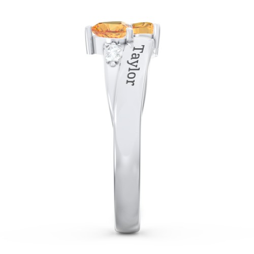 Double Heart Gemstone Ring with Accents