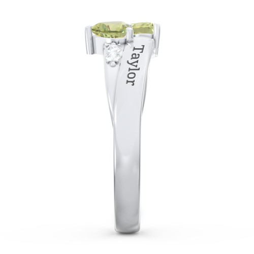 Double Heart Gemstone Ring with Accents