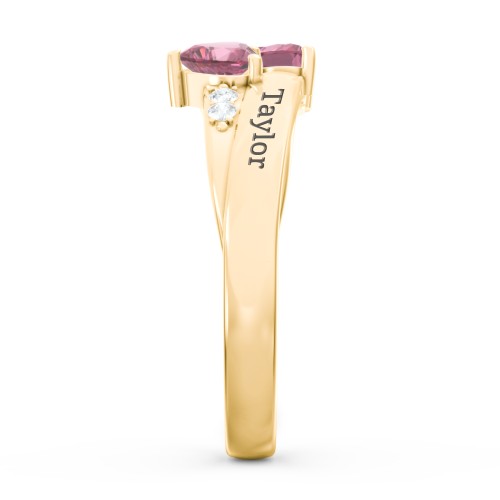 Double Heart Gemstone Ring with Accents