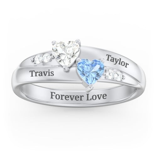 Double Heart Gemstone Ring with Accents