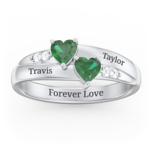 Double Heart Gemstone Ring with Accents