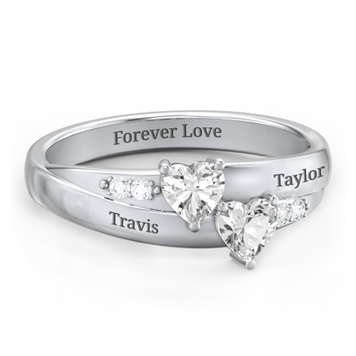 Double Heart Gemstone Ring with Accents
