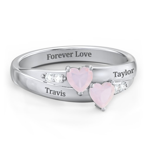 Double Heart Gemstone Ring with Accents