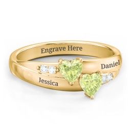 Double Heart Gemstone Ring with Accents in 18K Gold Plated Silver with Peridot