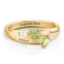 Double Heart Gemstone Ring with Accents in 18K Gold Plated Silver with Peridot