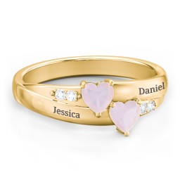 Double Heart Gemstone Ring with Accents in 18K Gold Plated Silver with Opal