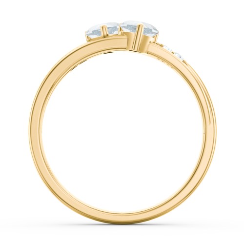 Double Heart Gemstone Ring with Accents – 18K Gold Plated Silver with Aquamarine and Cubic Zirconia