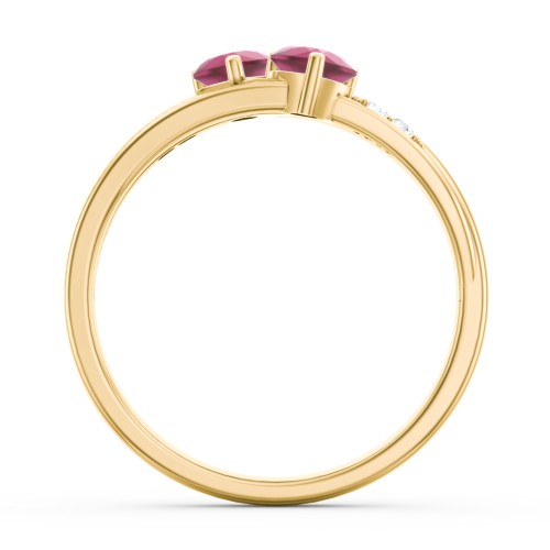 Double Heart Gemstone Ring with Accents – 18K Gold Plated Silver with Ruby and Cubic Zirconia