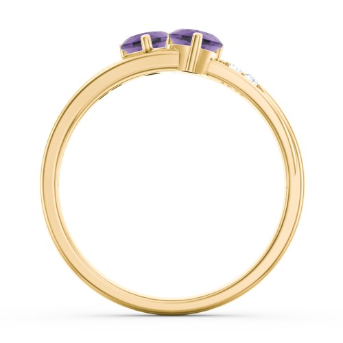 Double Heart Gemstone Ring with Accents – 18K Gold Plated Silver with Amethyst and Cubic Zirconia