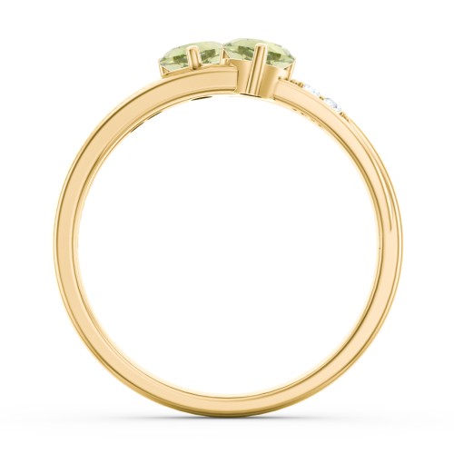 Double Heart Gemstone Ring with Accents – 18K Gold Plated Silver with Peridot and Cubic Zirconia
