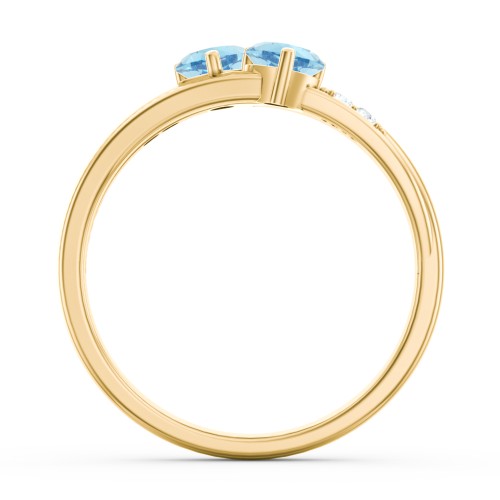 Double Heart Gemstone Ring with Accents – 18K Gold Plated Silver with Blue Topaz and Cubic Zirconia
