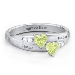 Double Heart Gemstone Ring with Accents in 925 Sterling Silver with Peridot