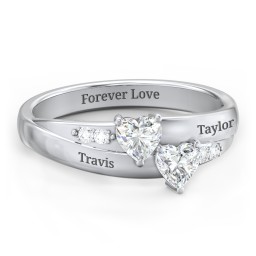 Double Heart Gemstone Ring with Accents in 925 Sterling Silver with Diamond